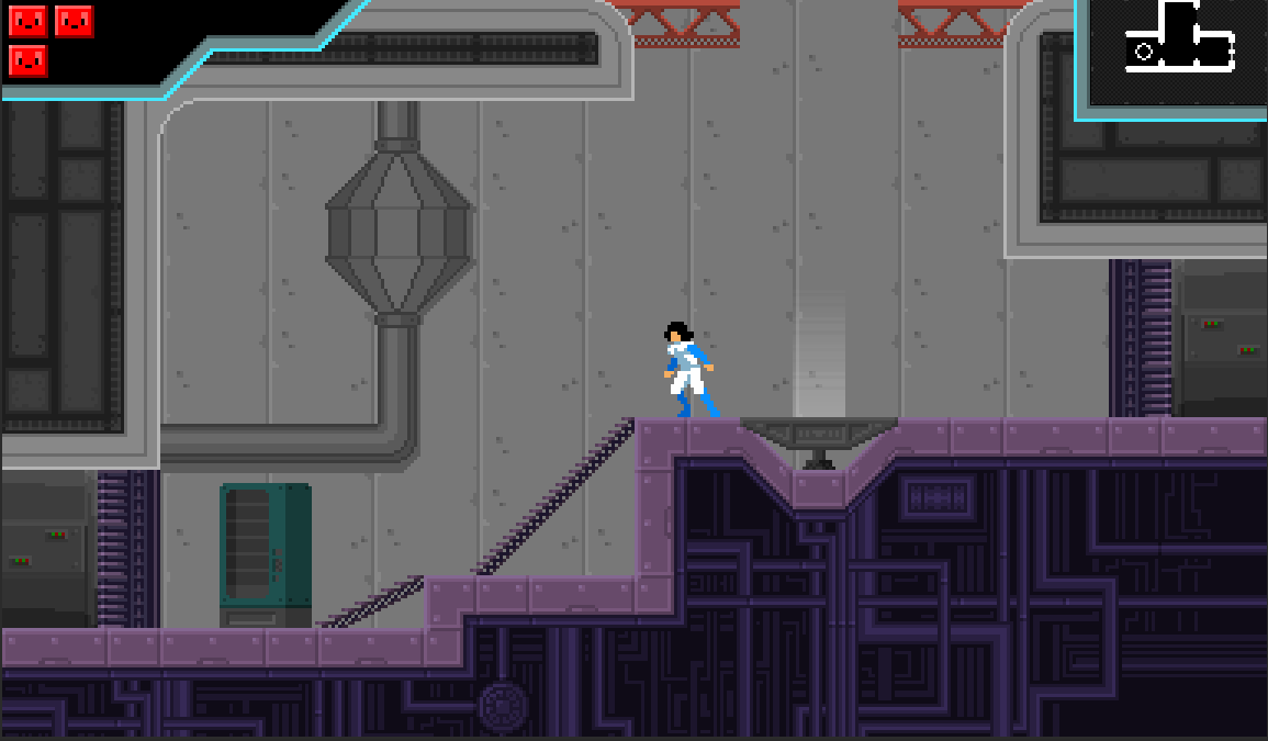 The player exploring an interior area of the space station